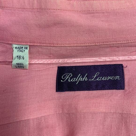 RALPH LAUREN Size L Pink Linen One pocket Long Sleeve Shirt - Picture 5 of 7